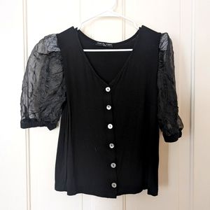 Kim and Cami black puffed sleeve top